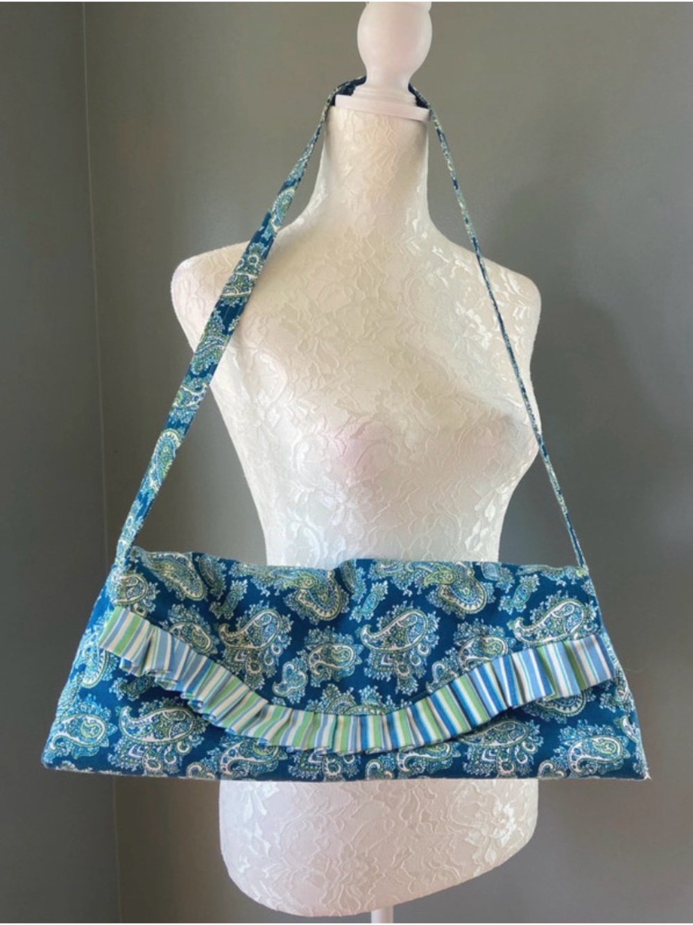 Handmade Blue Paisley Crossbody Shoulder Bag